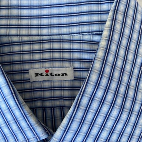 Kiton Men's Dress Shirt Blue Plaid Pattern in Size 17/43 EUC - Picture 7 of 16